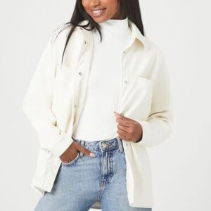 FOR THE REPUBLIC Vegan Faux Leather Suede Shacket Boxy Ivory S Small $98 NWOT